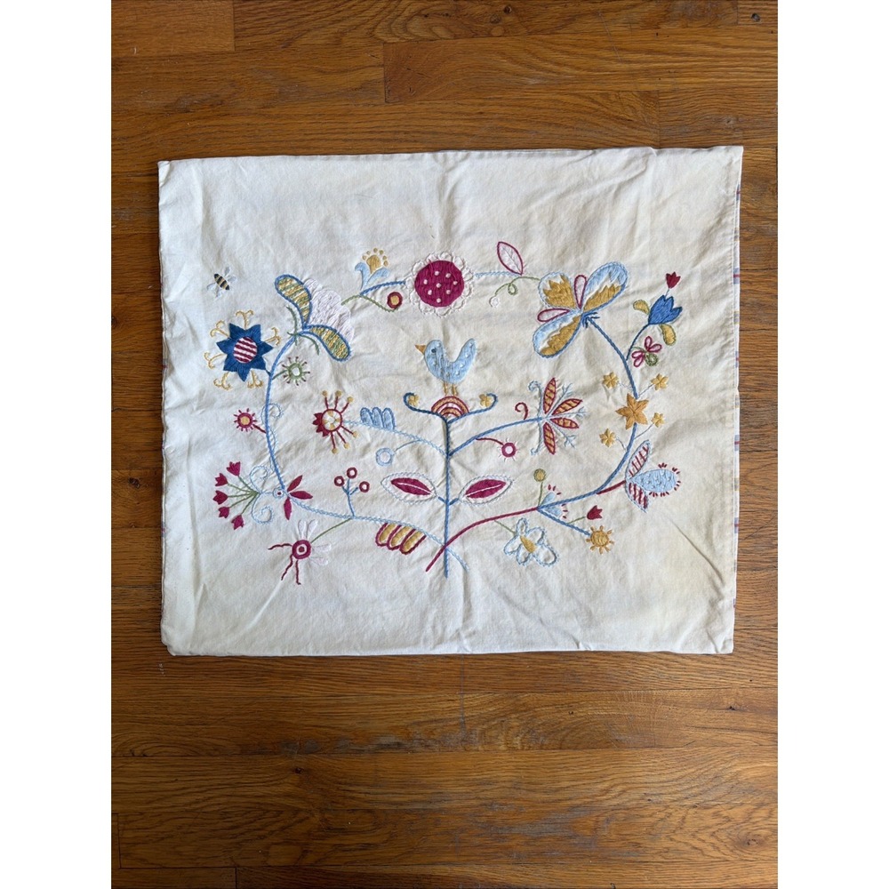 IKEA Alfhild Fagel Throw Pillow 18.5x21.25 Folk Art Embroidered Bohemian Floral